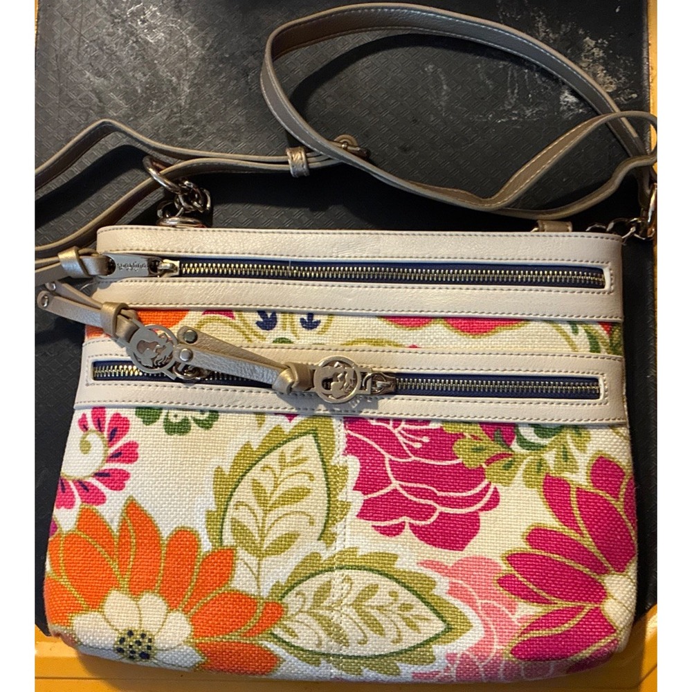 Spartina 449 Women's Crossbody zip bag, NWT Pink Orange Flowers, Zipper